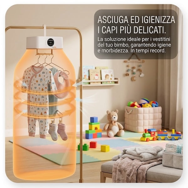 Asciuga e igienizza la tua biancheria. Dove vuoi. Quando vuoi.